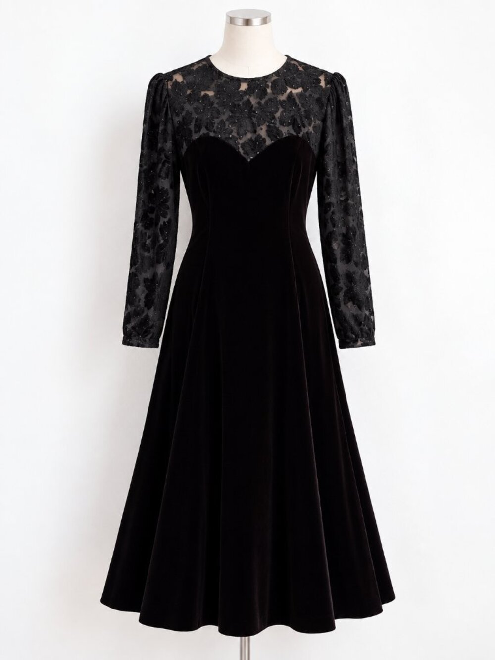 Vintage Algo Black Velvet Crinoline Whimsigoth Romantic Goth Dress M